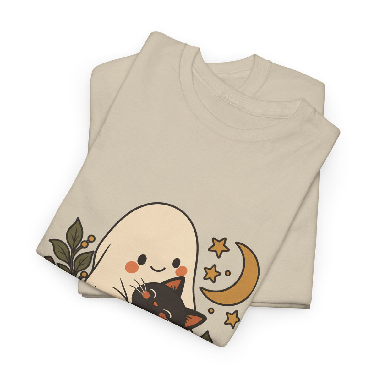 Halloween Ghost & Black Cat Tee — Cute Pumpkin Moon Halloween T-Shirt