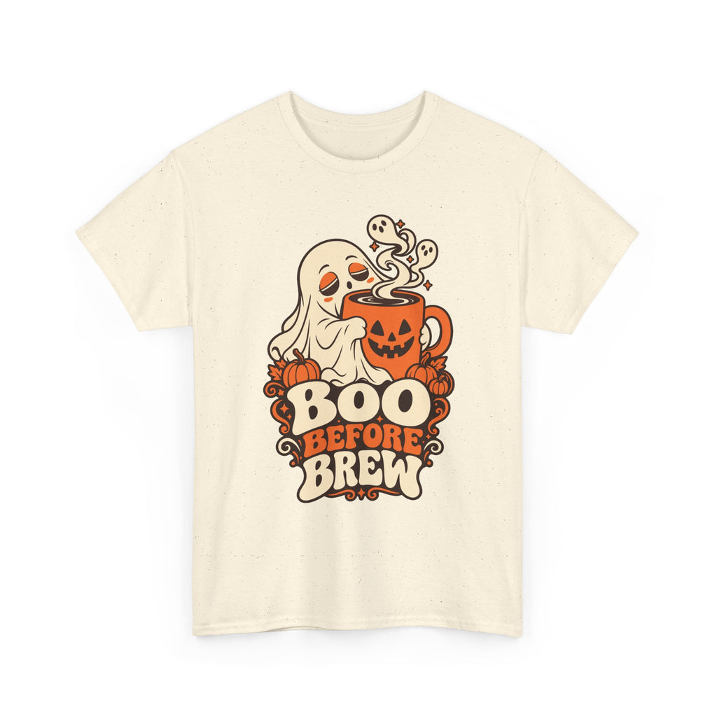 Halloween Tee — "Boo Before Brew" Ghost Coffee T-Shirt