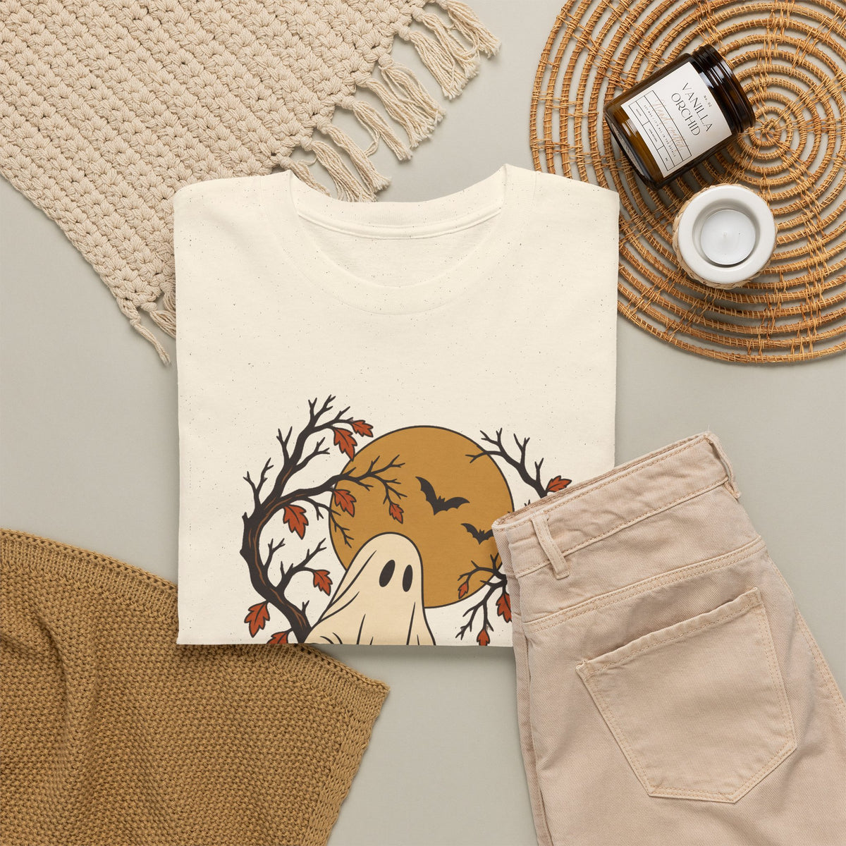 Halloween Ghost Lantern T-Shirt — Cute Vintage Pumpkin Moon Tee