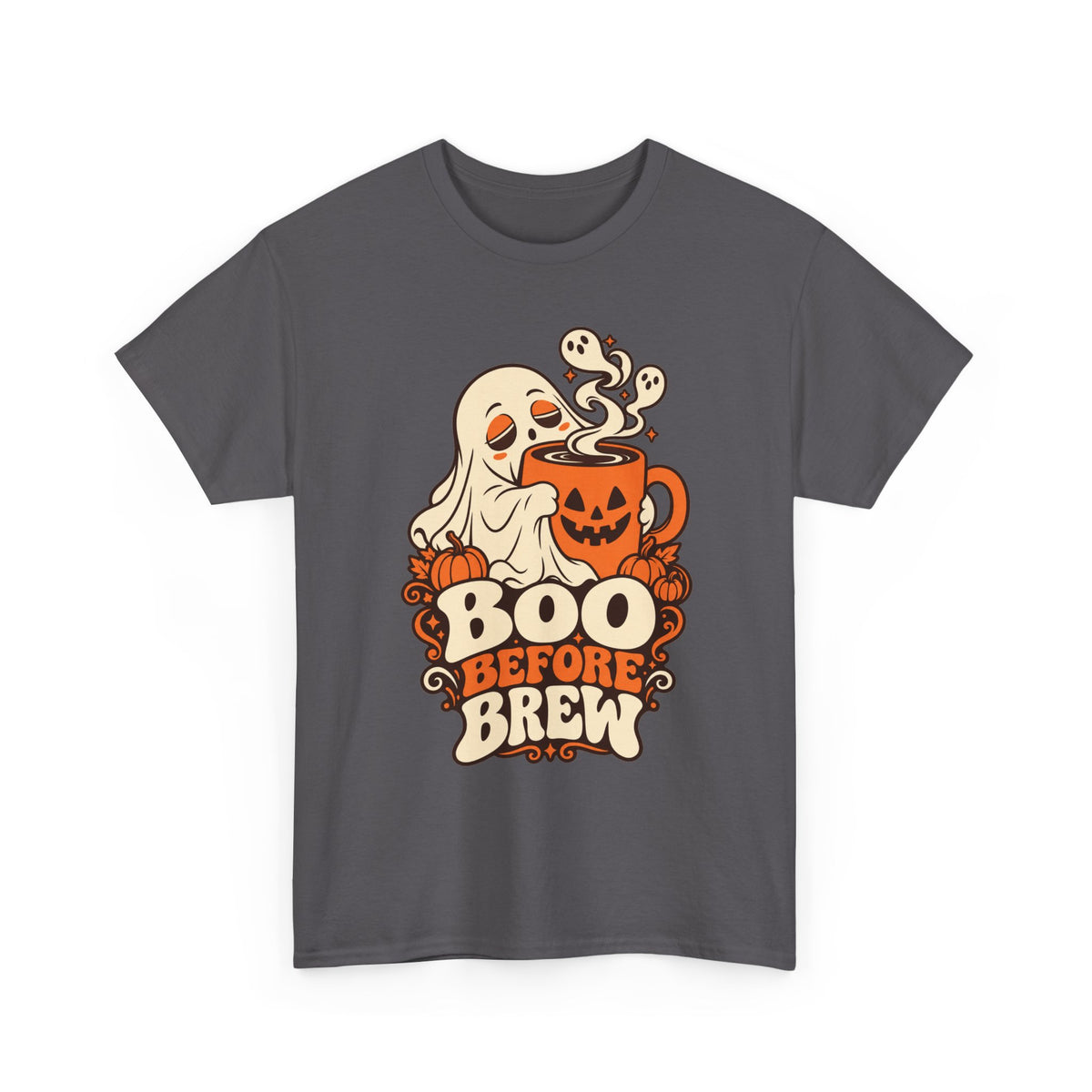 Halloween Tee — "Boo Before Brew" Ghost Coffee T-Shirt